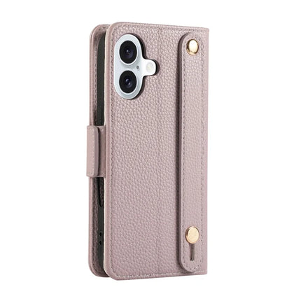 For iPhone 16 Plus Leather Case with Card Holder, Straps, Shockproof Wallet Phone Cover
