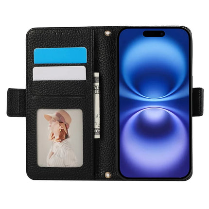 For iPhone 16 Plus Leather Case with Card Holder, Straps, Shockproof Wallet Phone Cover