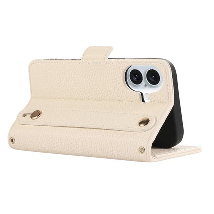For iPhone 16 Plus Leather Case with Card Holder, Straps, Shockproof Wallet Phone Cover