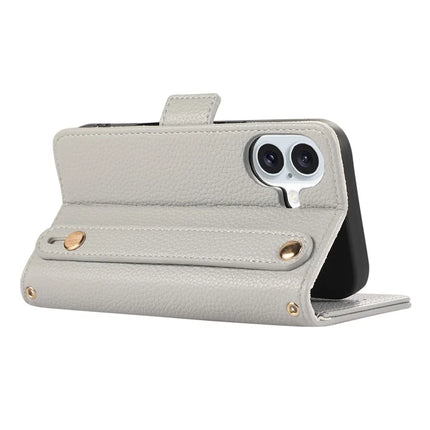 For iPhone 16 Plus Leather Case with Card Holder, Straps, Shockproof Wallet Phone Cover