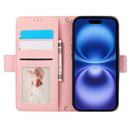For iPhone 16 Plus Leather Case with Card Holder, Straps, Shockproof Wallet Phone Cover