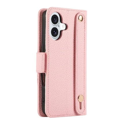 For iPhone 16 Plus Leather Case with Card Holder, Straps, Shockproof Wallet Phone Cover