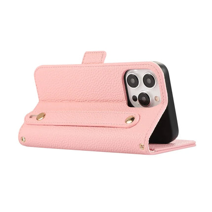 For iPhone 16 Pro Leather Case with Card Holder, Straps, Shockproof Wallet Phone Cover