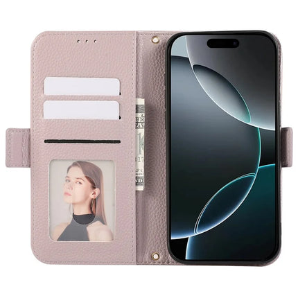 For iPhone 16 Pro Max Leather Case with Card Holder, Straps, Shockproof Wallet Phone Cover