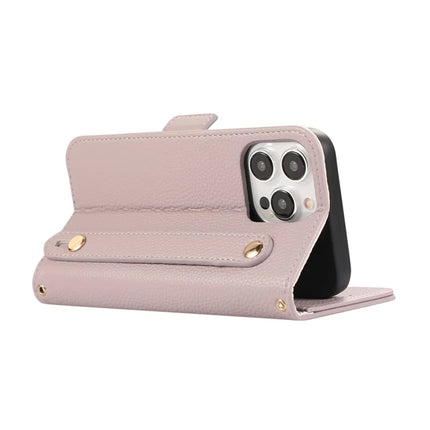 For iPhone 16 Pro Max Leather Case with Card Holder, Straps, Shockproof Wallet Phone Cover