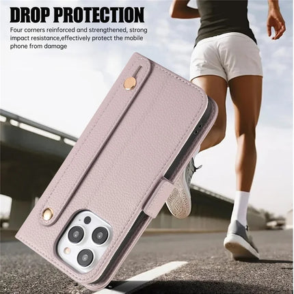 For iPhone 16 Pro Max Leather Case with Card Holder, Straps, Shockproof Wallet Phone Cover