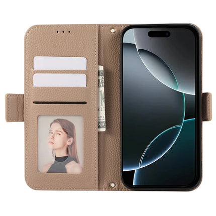 For iPhone 16 Pro Max Leather Case with Card Holder, Straps, Shockproof Wallet Phone Cover