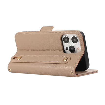 For iPhone 16 Pro Max Leather Case with Card Holder, Straps, Shockproof Wallet Phone Cover