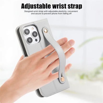 For iPhone 16 Pro Max Leather Case with Card Holder, Straps, Shockproof Wallet Phone Cover