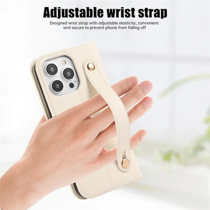 For iPhone 16 Pro Max Leather Case with Card Holder, Straps, Shockproof Wallet Phone Cover