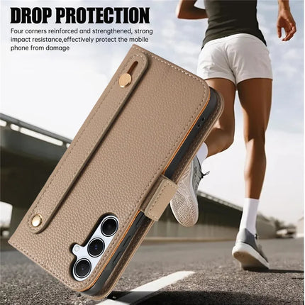 For Samsung Galaxy A35 5G Leather Case with Card Holder, Straps, Shockproof Wallet Phone Cover