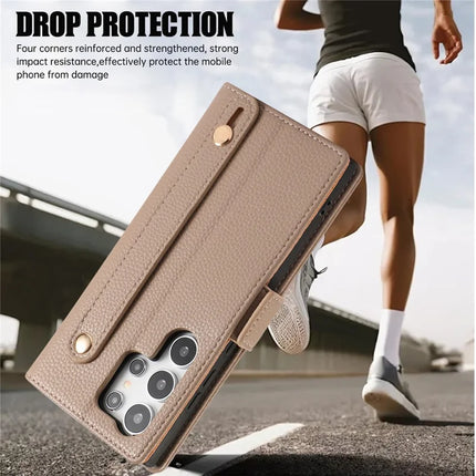 For Samsung Galaxy S23 Ultra Leather Case with Card Holder, Straps, Shockproof Wallet Phone Cover