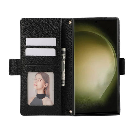 For Samsung Galaxy S23 Ultra Leather Case with Card Holder, Straps, Shockproof Wallet Phone Cover