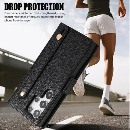 For Samsung Galaxy S23 Ultra Leather Case with Card Holder, Straps, Shockproof Wallet Phone Cover
