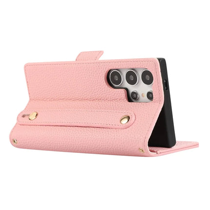 For Samsung Galaxy S23 Ultra Leather Case with Card Holder, Straps, Shockproof Wallet Phone Cover