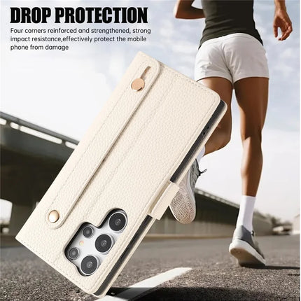 For Samsung Galaxy S23 Ultra Leather Case with Card Holder, Straps, Shockproof Wallet Phone Cover