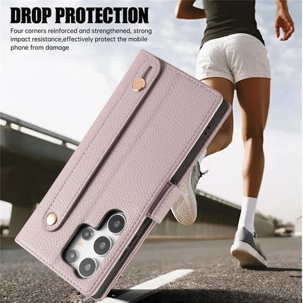 For Samsung Galaxy S23 Ultra Leather Case with Card Holder, Straps, Shockproof Wallet Phone Cover