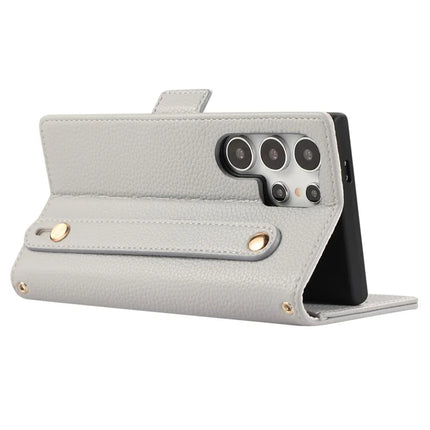 For Samsung Galaxy S23 Ultra Leather Case with Card Holder, Straps, Shockproof Wallet Phone Cover