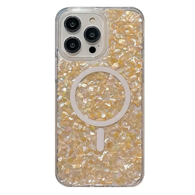 For iPhone 16 Pro Max Case Compatible with MagSafe Epoxy PC+TPU Shockproof Phone Cover - Gold