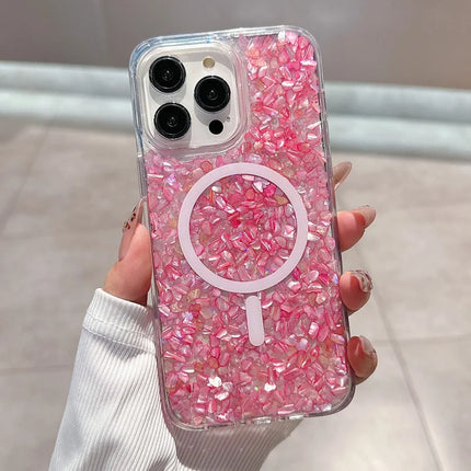 For iPhone 16 Pro Max Case Compatible with MagSafe Epoxy PC+TPU Shockproof Phone Cover - Pink