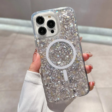 For iPhone 16 Pro Max Case Compatible with MagSafe Epoxy PC+TPU Shockproof Phone Cover - Silver