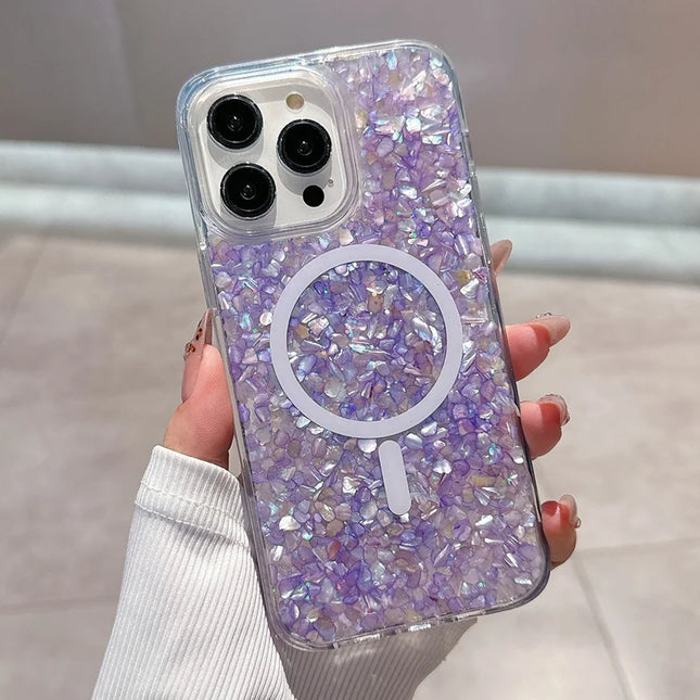 For iPhone 15 Pro Case Compatible with MagSafe Epoxy PC+TPU Shockproof Phone Cover - Purple