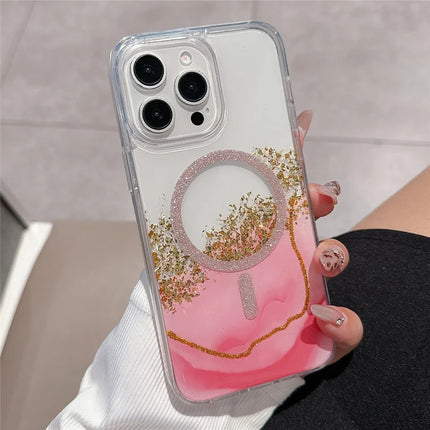For iPhone 15 Pro Max Case Compatible with MagSafe Epoxy Marble Texture PC+TPU Phone Cover