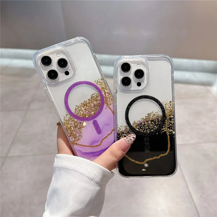 For iPhone 15 Pro Max Case Compatible with MagSafe Epoxy Marble Texture PC+TPU Phone Cover