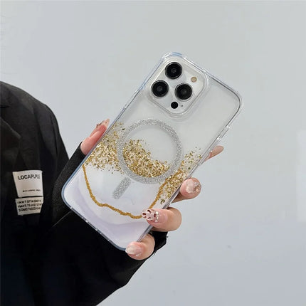 For iPhone 15 Pro Max Case Compatible with MagSafe Epoxy Marble Texture PC+TPU Phone Cover