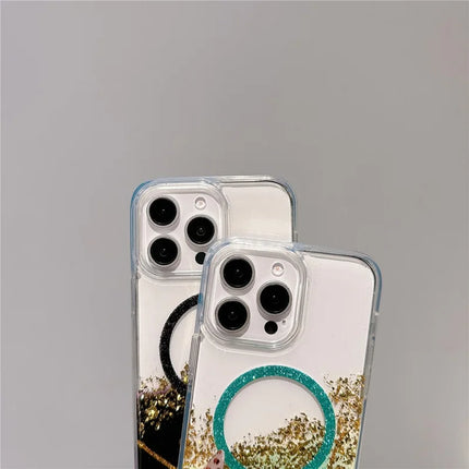 For iPhone 15 Pro Max Case Compatible with MagSafe Epoxy Marble Texture PC+TPU Phone Cover