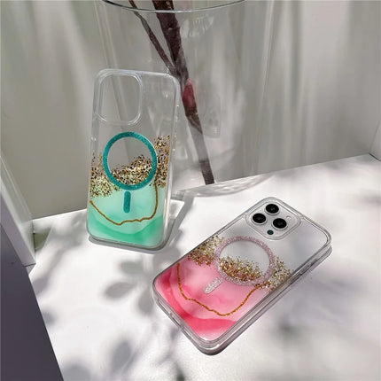 For iPhone 15 Pro Max Case Compatible with MagSafe Epoxy Marble Texture PC+TPU Phone Cover