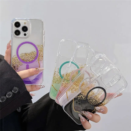 For iPhone 15 Pro Max Case Compatible with MagSafe Epoxy Marble Texture PC+TPU Phone Cover