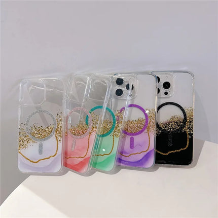 For iPhone 15 Pro Max Case Compatible with MagSafe Epoxy Marble Texture PC+TPU Phone Cover