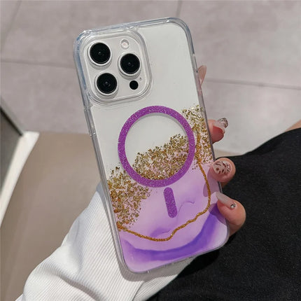For iPhone 15 Pro Max Case Compatible with MagSafe Epoxy Marble Texture PC+TPU Phone Cover - Purple