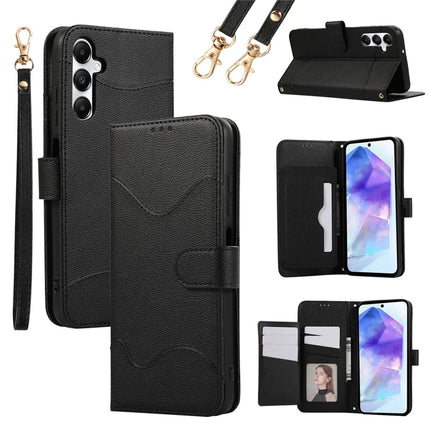For Samsung Galaxy A15 5G / 4G Leather Phone Case with Card Holder, Wallet, Straps Protective Flip Cover - Black