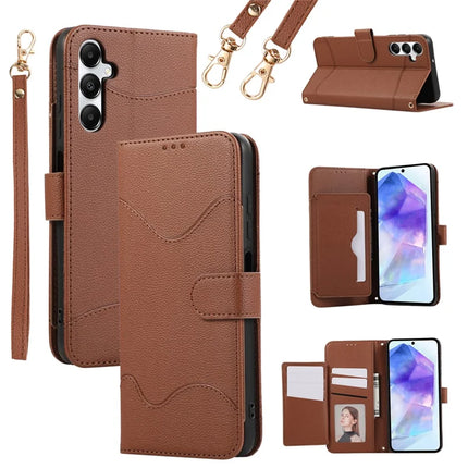 For Samsung Galaxy A54 5G Leather Phone Case with Card Holder, Wallet, Straps Protective Flip Cover - Brown