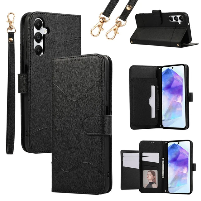 For Samsung Galaxy A54 5G Leather Phone Case with Card Holder, Wallet, Straps Protective Flip Cover - Black