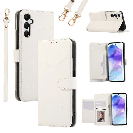 For Samsung Galaxy A54 5G Leather Phone Case with Card Holder, Wallet, Straps Protective Flip Cover - White