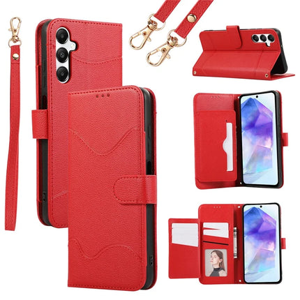 For Samsung Galaxy A54 5G Leather Phone Case with Card Holder, Wallet, Straps Protective Flip Cover - Red