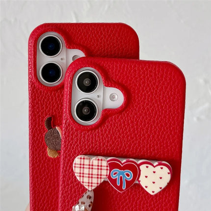 For iPhone 16 Plus Case Christmas Design PU+PC Phone Back Cover with Heart Kickstand, Strap