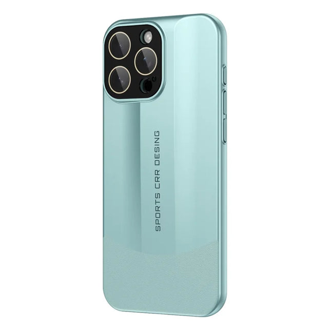 For iPhone 16 Pro Max Case Hard PC Phone Back Cover Built-In Glass Lens Film Full Protection - Cyan