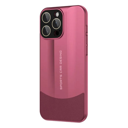 For iPhone 16 Pro Max Case Hard PC Phone Back Cover Built-In Glass Lens Film Full Protection - Red