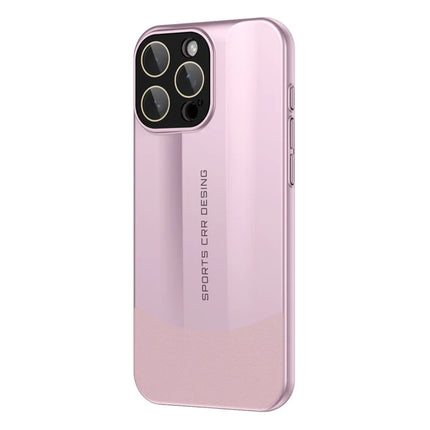 For iPhone 16 Pro Max Case Hard PC Phone Back Cover Built-In Glass Lens Film Full Protection - Pink