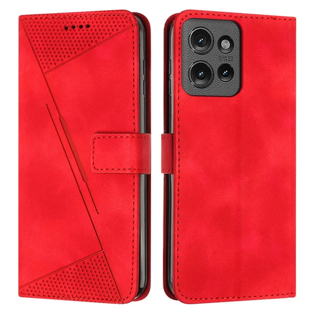 For Motorola Edge 50 5G Case Handbag Imprinted Triangle Leather Phone Cover - Red