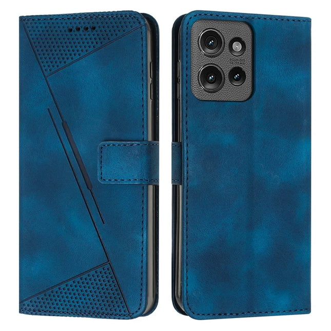 For Motorola Edge 50 5G Case Handbag Imprinted Triangle Leather Phone Cover - Sapphire