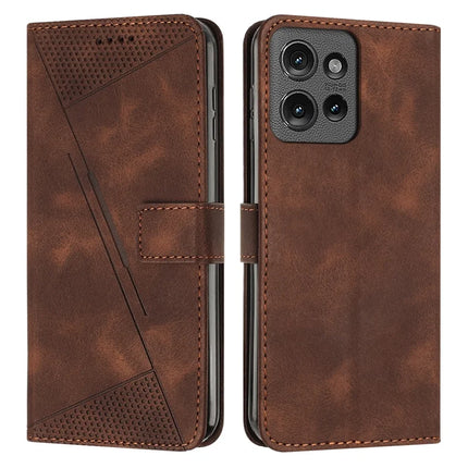 For Motorola Edge 50 5G Case Handbag Imprinted Triangle Leather Phone Cover - Brown