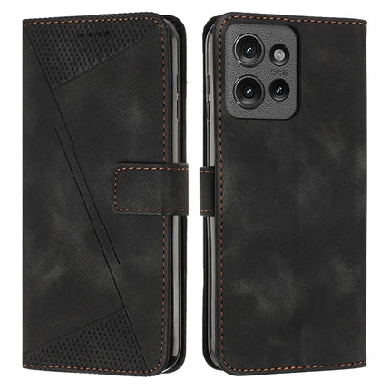 For Motorola Edge 50 5G Case Handbag Imprinted Triangle Leather Phone Cover - Black