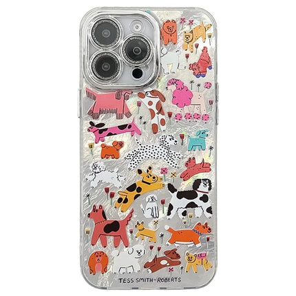 For iPhone 16 Pro Max Case IMD Cartoon PC+TPU Protective Mobile Cover with Glass Lens Film - MK6