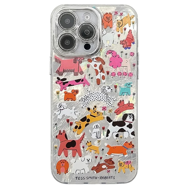 For iPhone 16 Pro Max Case IMD Cartoon PC+TPU Protective Mobile Cover with Glass Lens Film - MK6
