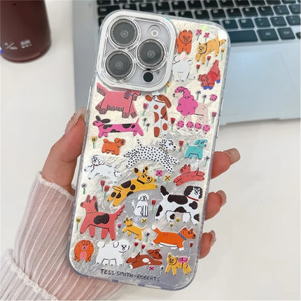 For iPhone 16 Pro Max Case IMD Cartoon PC+TPU Protective Mobile Cover with Glass Lens Film
